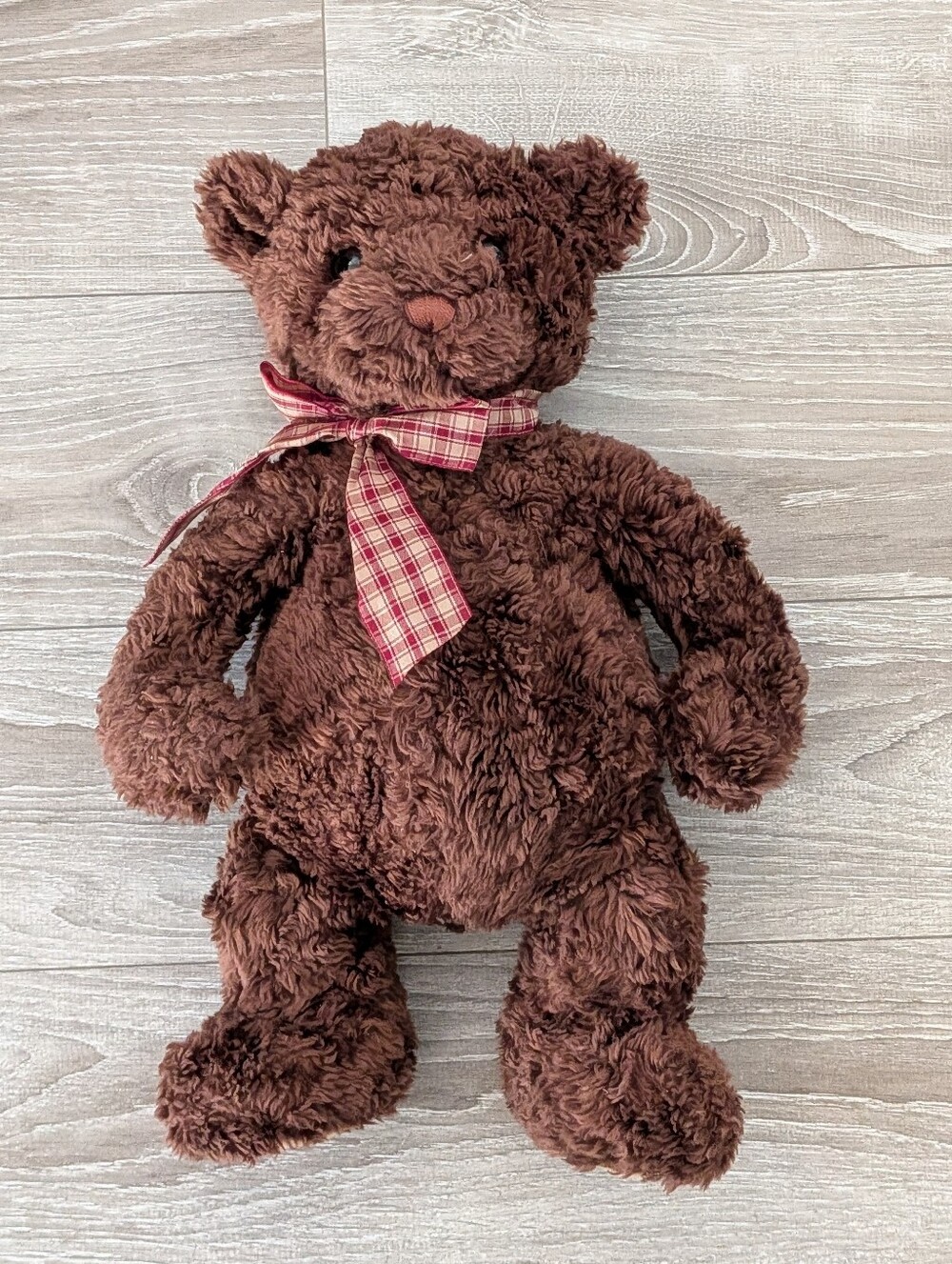 GUND Chocolate Luv-a-Lot Teddy Bear Soft Brown Plush Bear with Plaid Ribbon